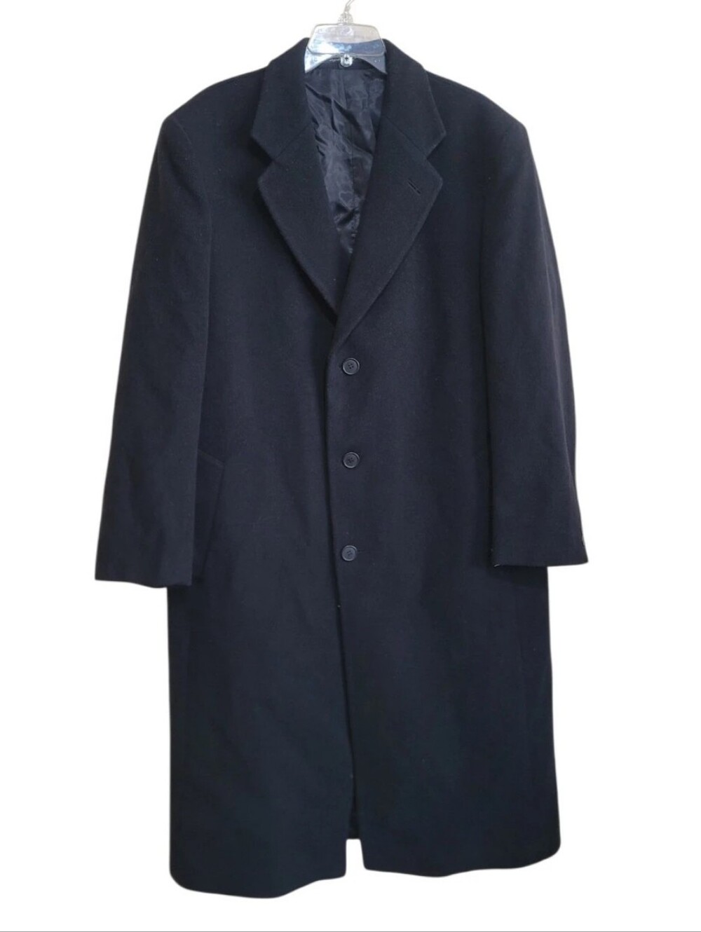Bradley Jons Men's Black Single-Breasted Overcoat Cashreme Wool Blend Size 42 - Picture 8 of 10